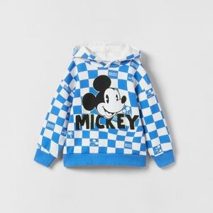 ZARA Disney Blue Checkered Mickey Kids Hoodie
